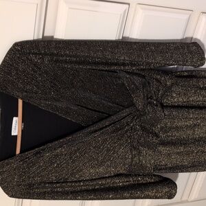 Calvin Klein Black/Gold Metallic Faux Wrap Sheath Dress Size 10